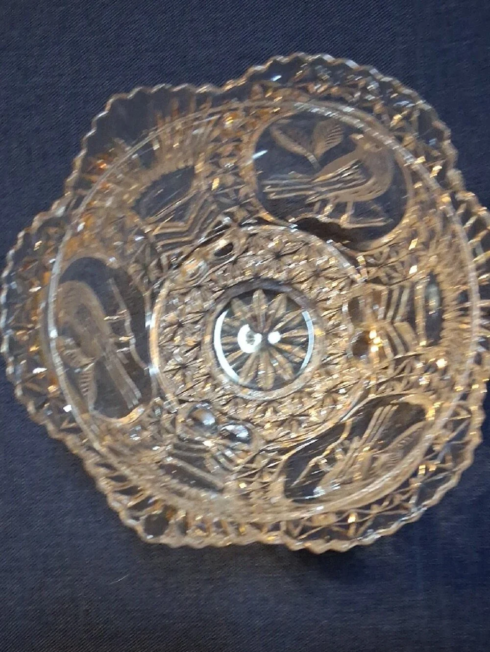 Clear Crystal Decorative Footed Bowl - Elegant Cut Pattern